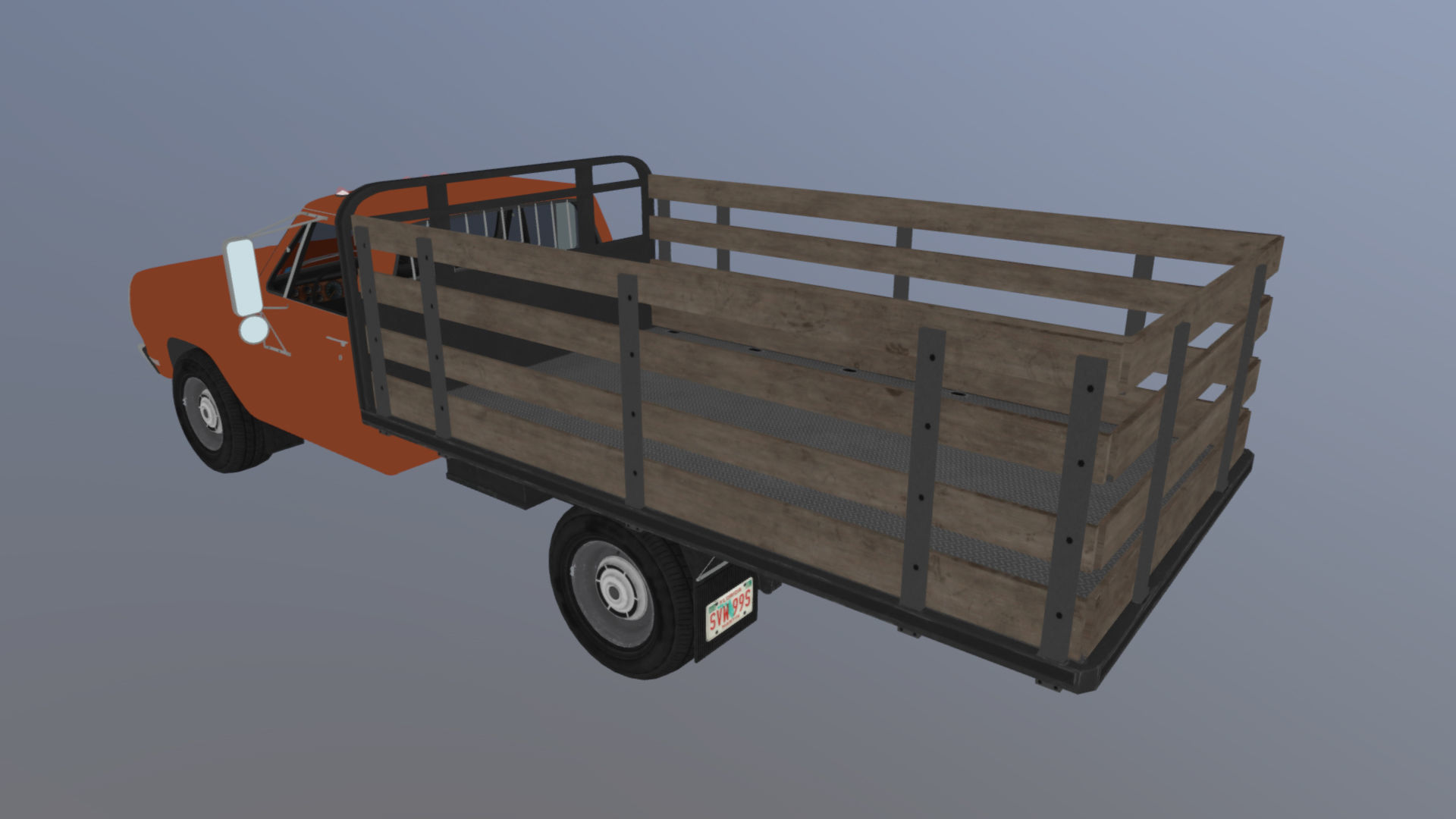 Dodge light-duty stake truck Low-poly 3D model_31