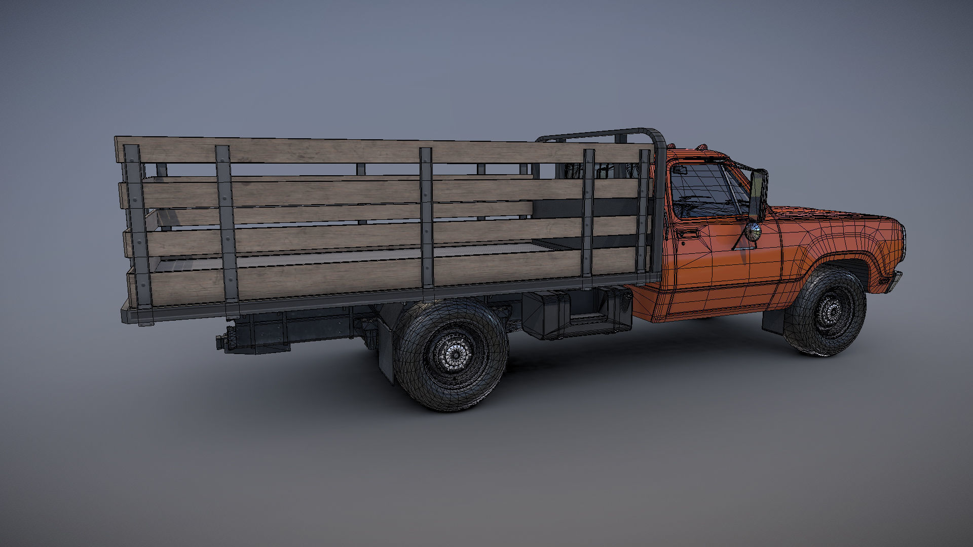 Dodge light-duty stake truck Low-poly 3D model_24