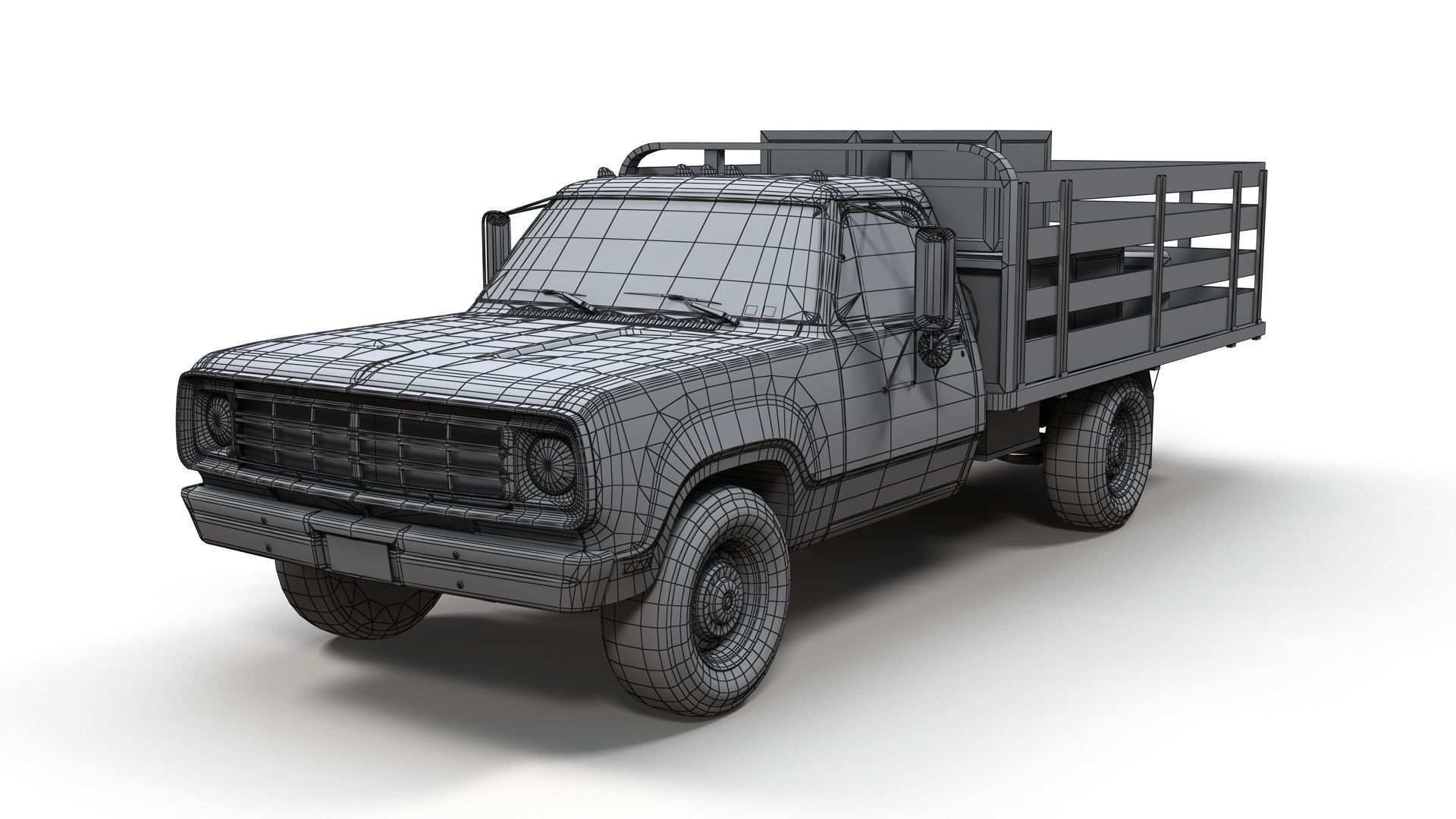 Dodge light-duty stake truck Low-poly 3D model_9