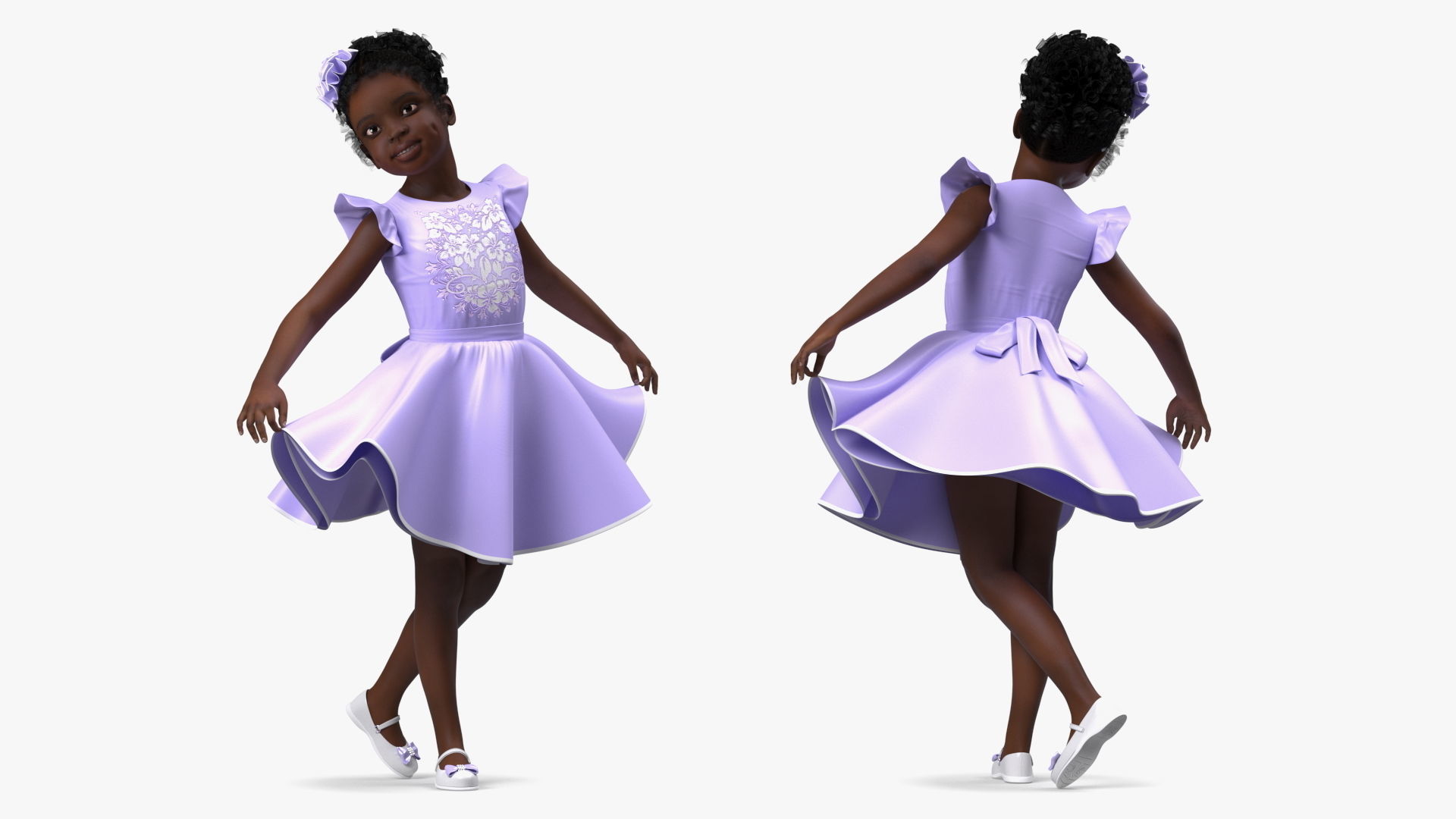 Black Child Girl Party Style Rigged for Maya 3D model_15