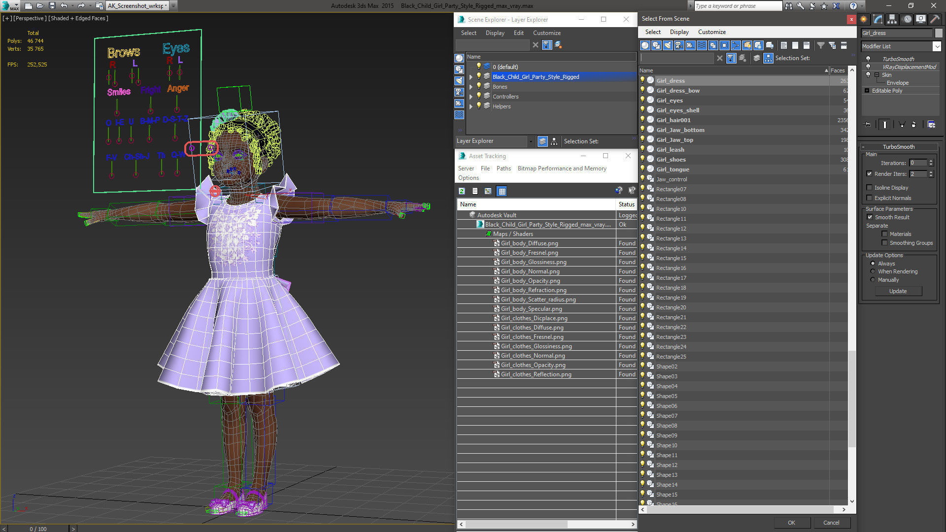 Black Child Girl Party Style Rigged for Maya 3D model_33