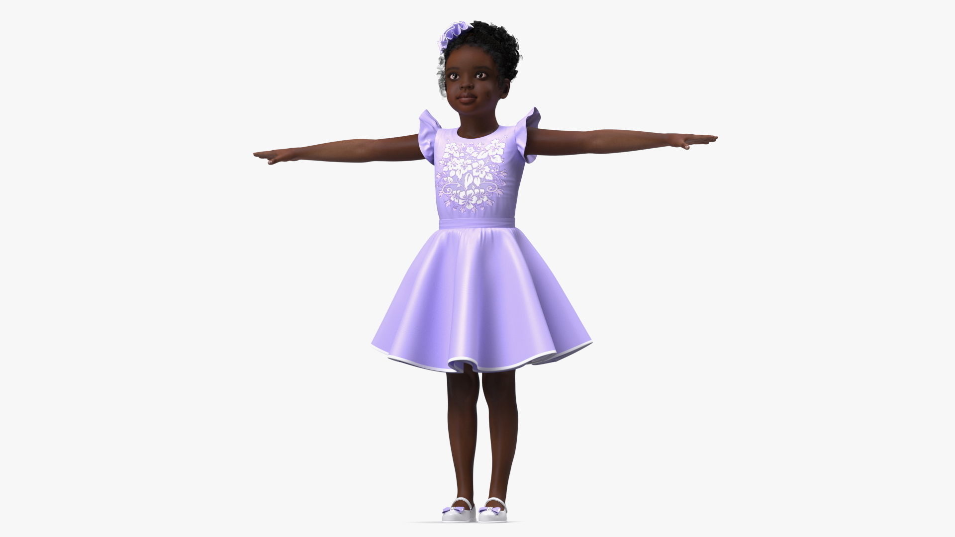 Black Child Girl Party Style Rigged for Maya 3D model_1