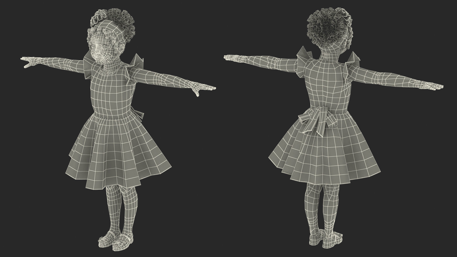 Black Child Girl Party Style Rigged for Maya 3D model_34