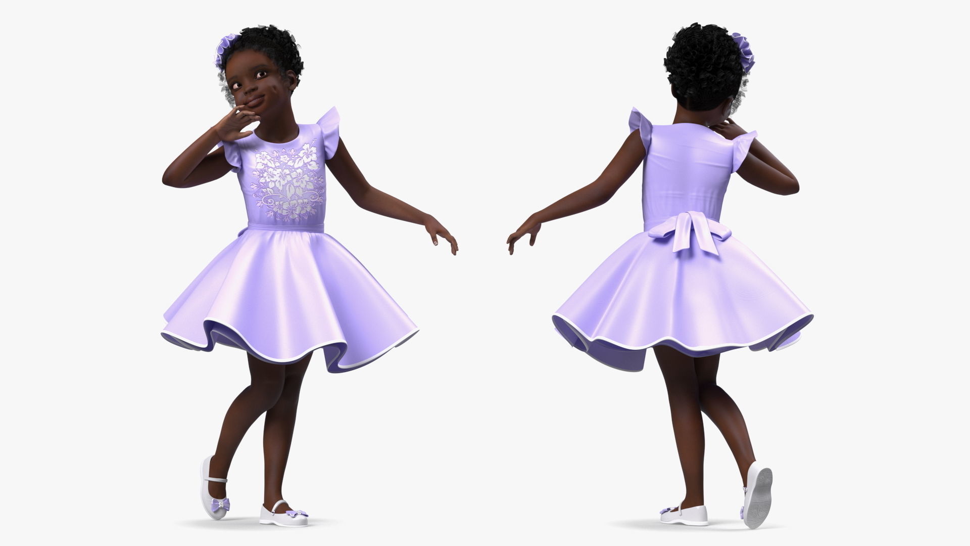 Black Child Girl Party Style Rigged for Maya 3D model_16