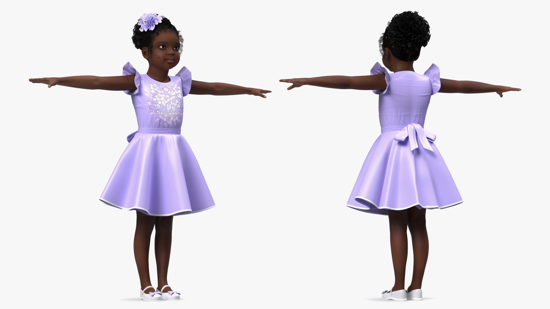 Black Child Girl Party Style Rigged for Maya 3D model_13