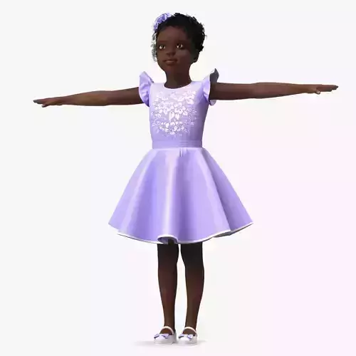 Black Child Girl Party Style Rigged for Maya