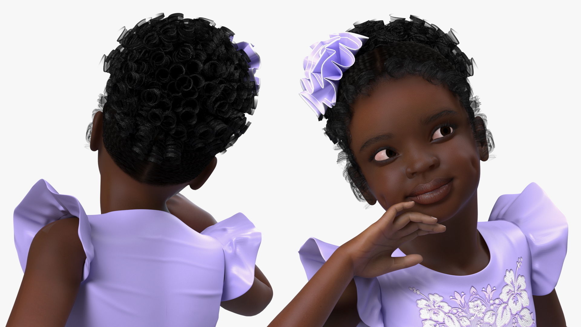 Black Child Girl Party Style Rigged for Maya 3D model_20