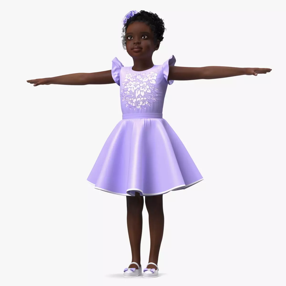 Black Child Girl Party Style Rigged for Modo 3D model_0