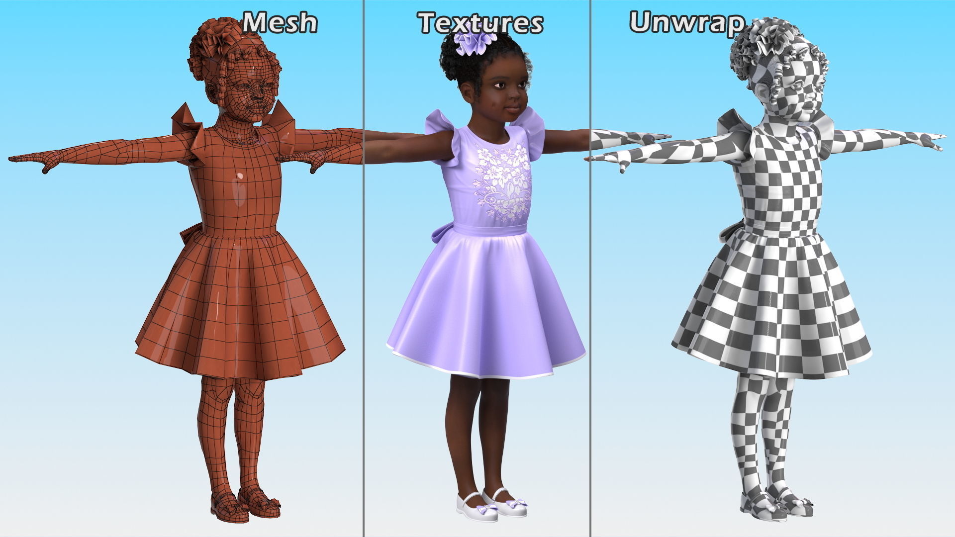 Black Child Girl Party Style Rigged for Modo 3D model_28