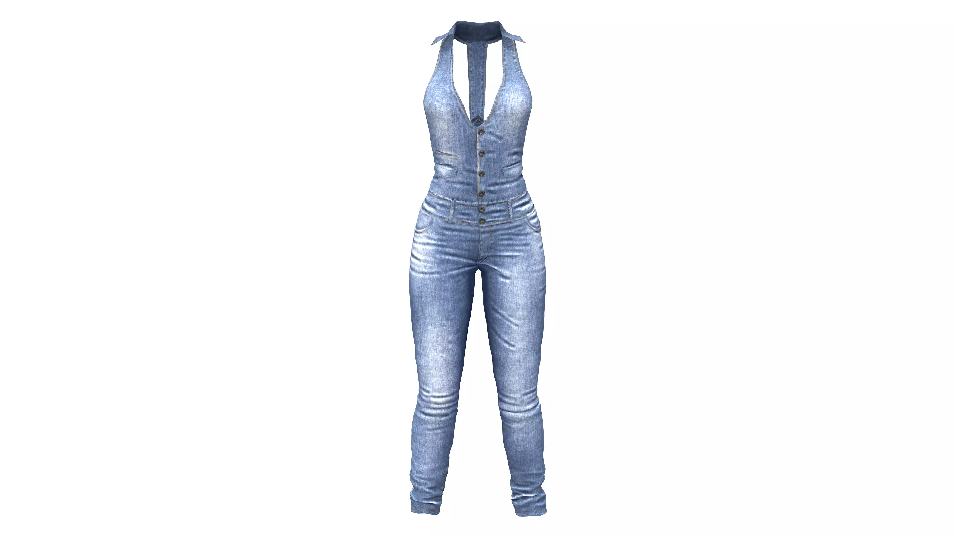 Halter Romper Jeans Pants Low-poly 3D model