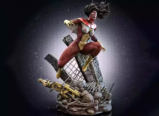 Marvel Spiderwoman Statue 3D Model Ready to Print STL