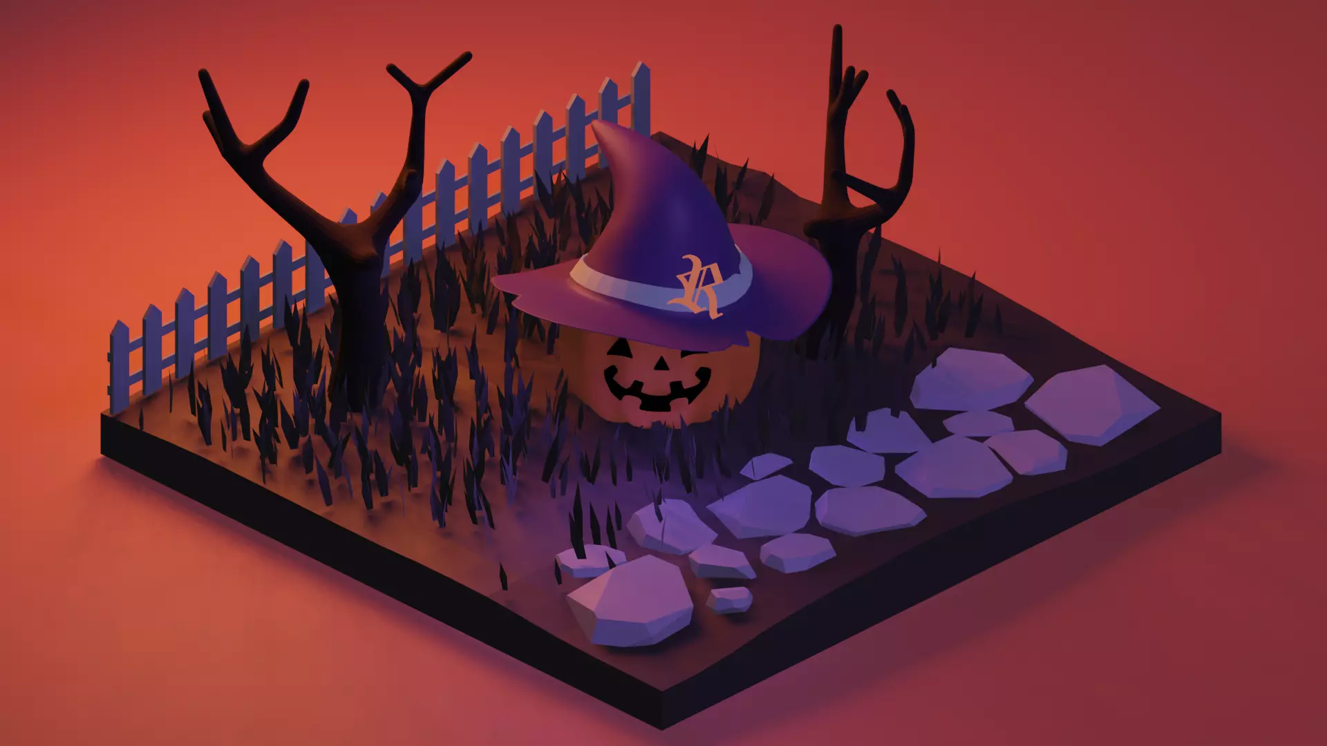 Halloween Pumpkin scene Free 3D model_0