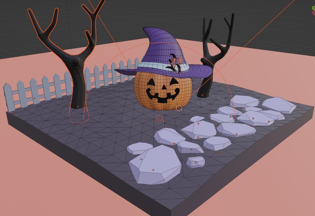 Halloween Pumpkin scene Free 3D model_1