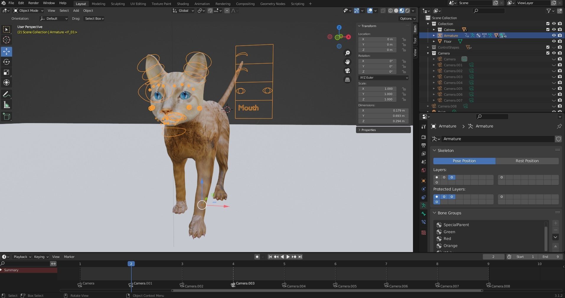 Fur Cat White V2 Rigged and Animated Low-poly 3D model_15