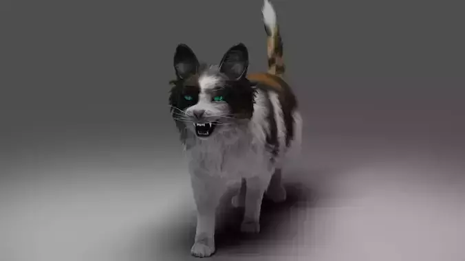 Fur Calico Cat Rigged and Animated