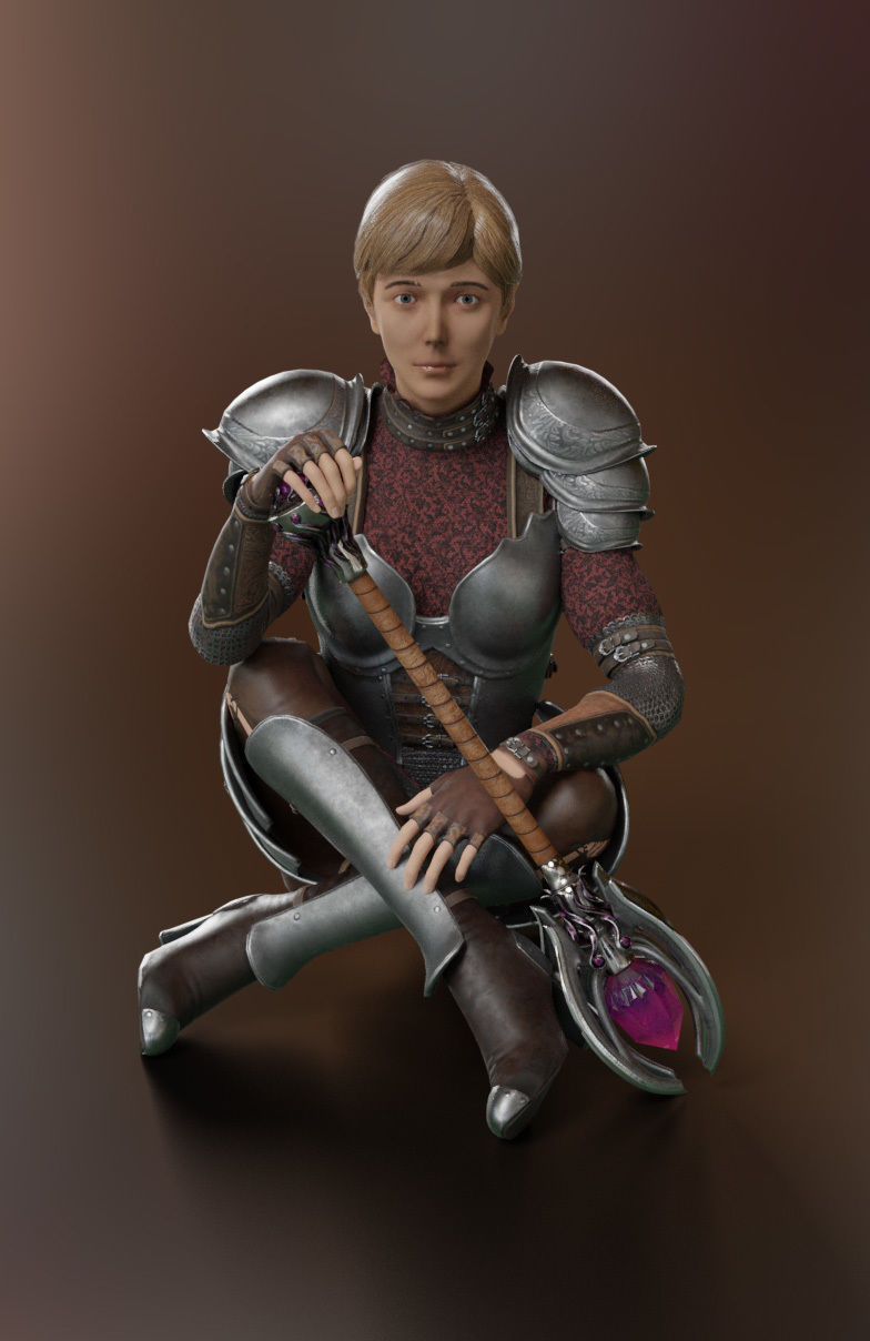 caracter low-poly 3d model   medieval fantasy girl knight Low-poly 3D model_6