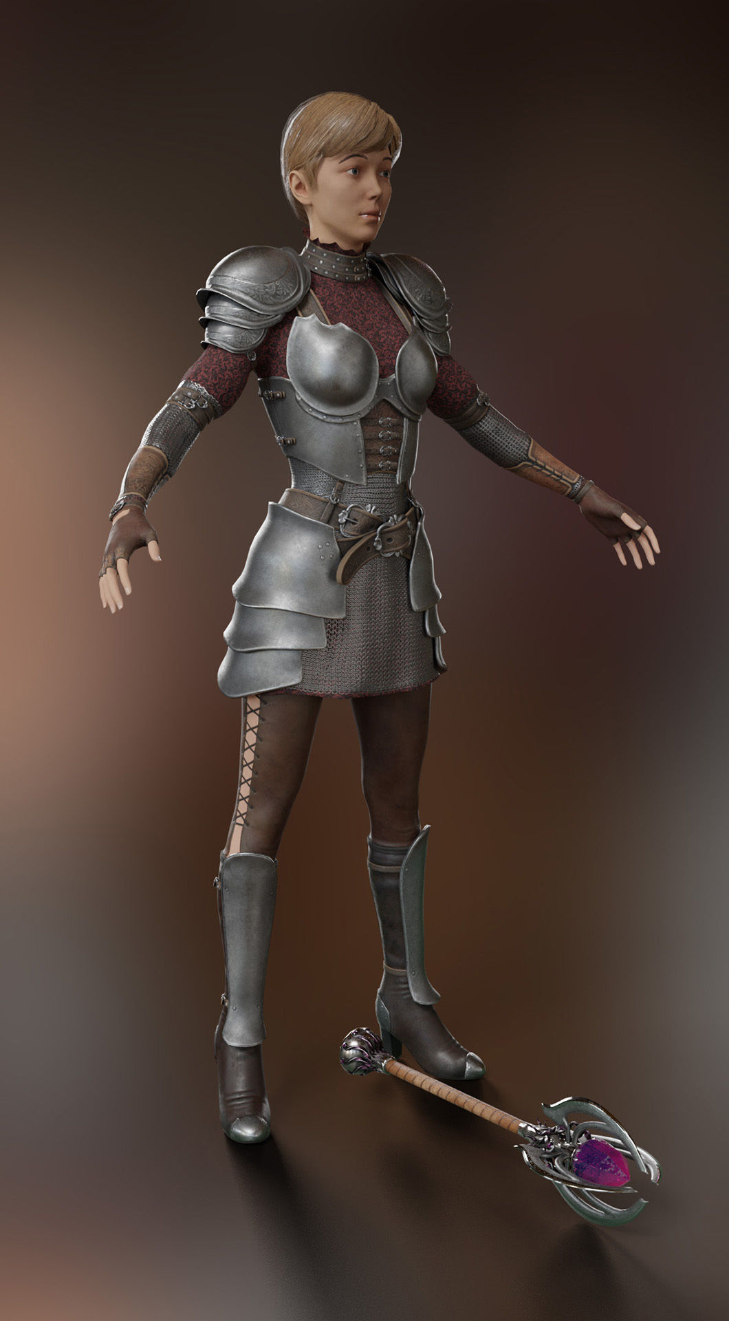 caracter low-poly 3d model   medieval fantasy girl knight Low-poly 3D model_2