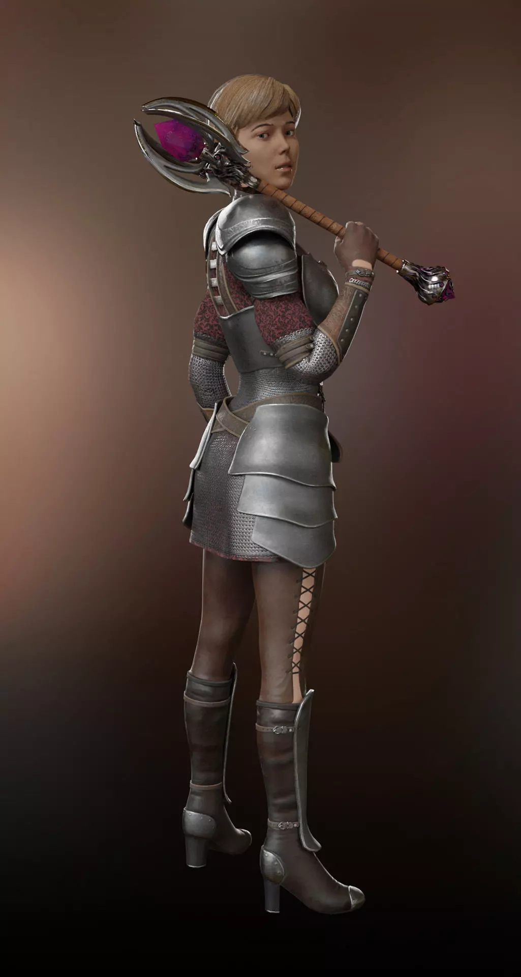 caracter low-poly 3d model   medieval fantasy girl knight Low-poly 3D model_0