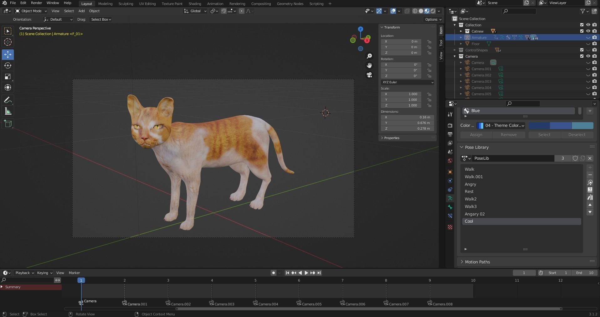 Fur Cat Calico V02 Rigged and Animated Low-poly 3D model_21