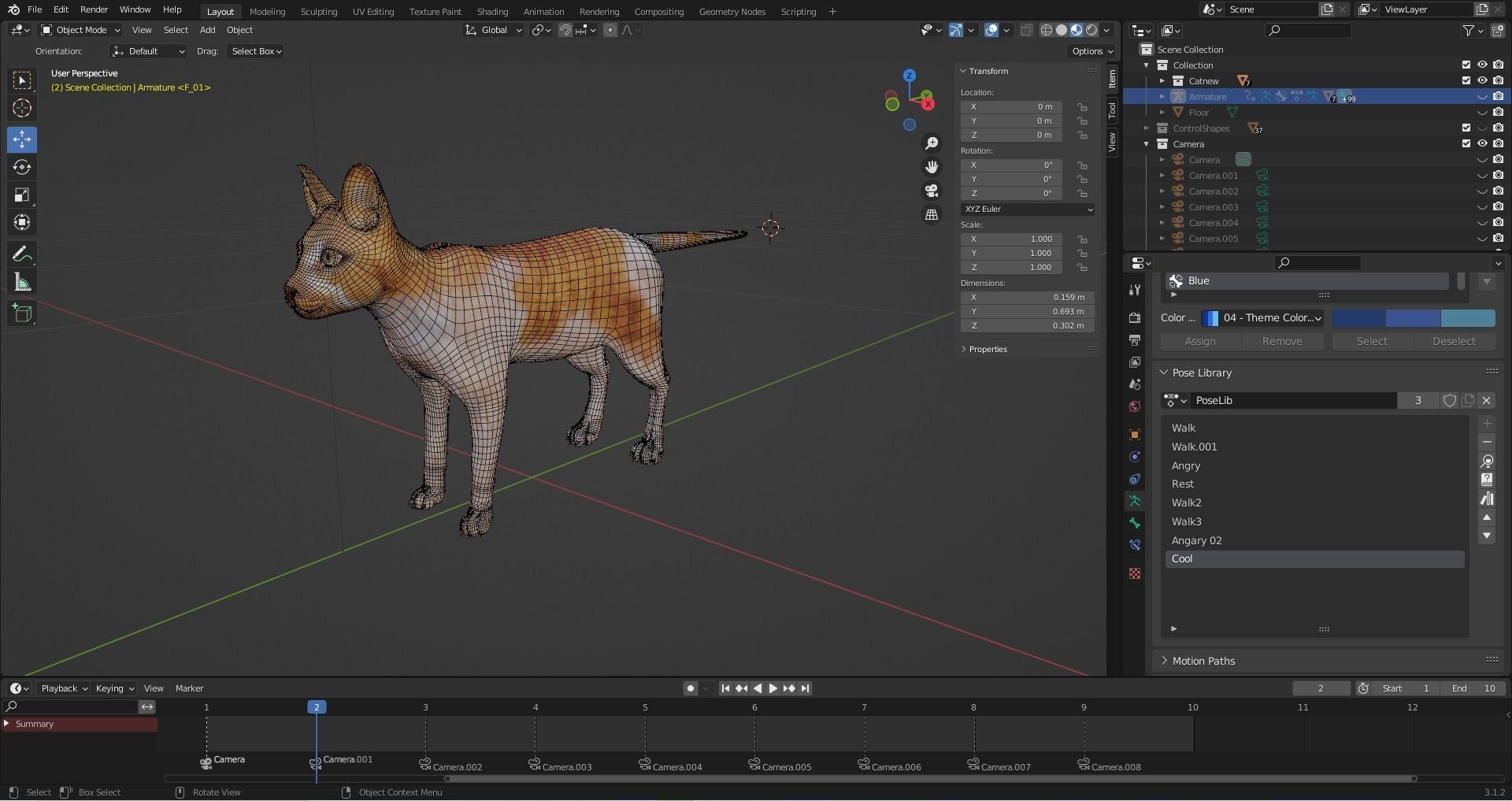 Fur Cat Calico V02 Rigged and Animated Low-poly 3D model_17