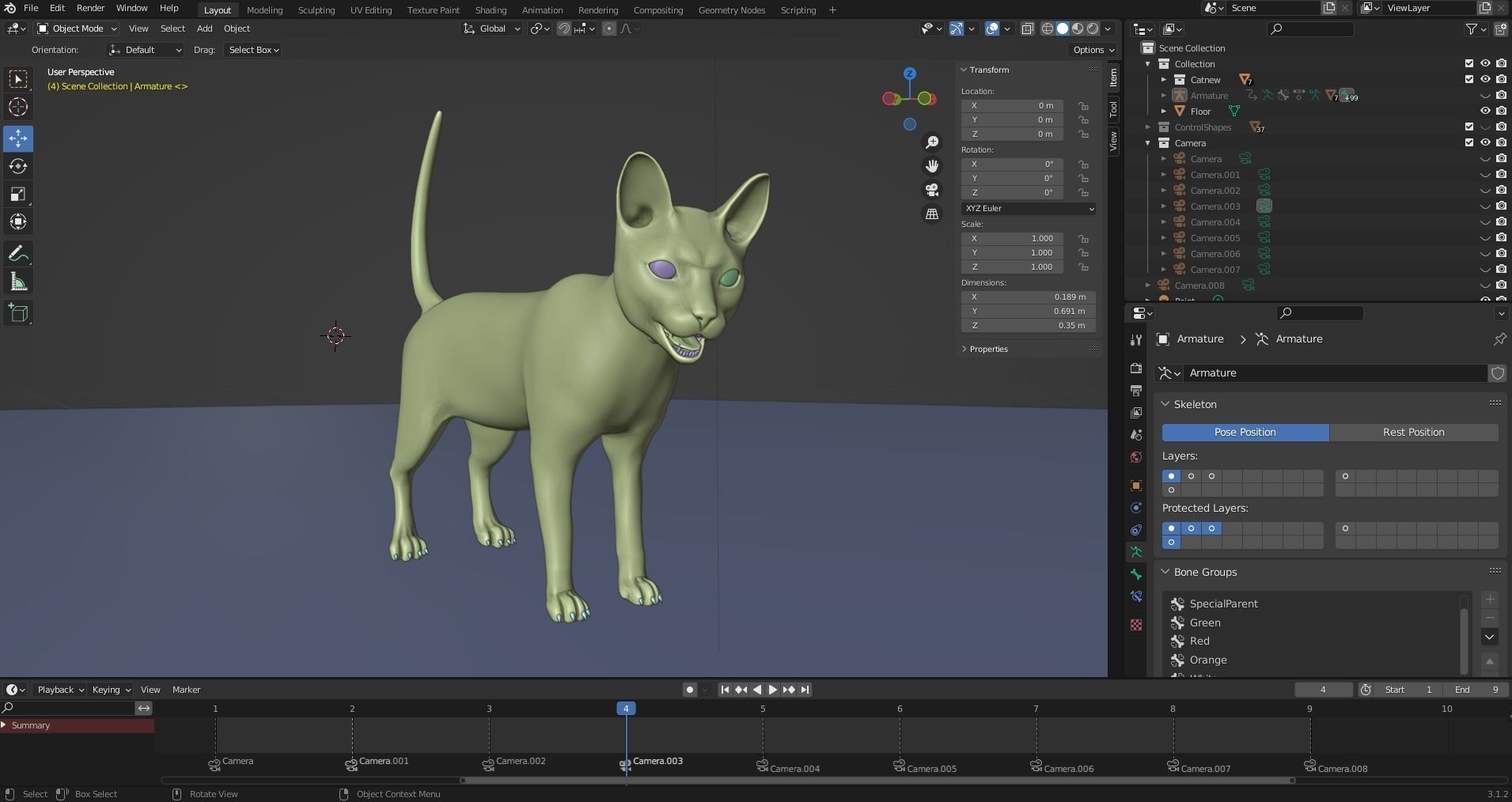 Fur Cat Calico V02 Rigged and Animated Low-poly 3D model_20