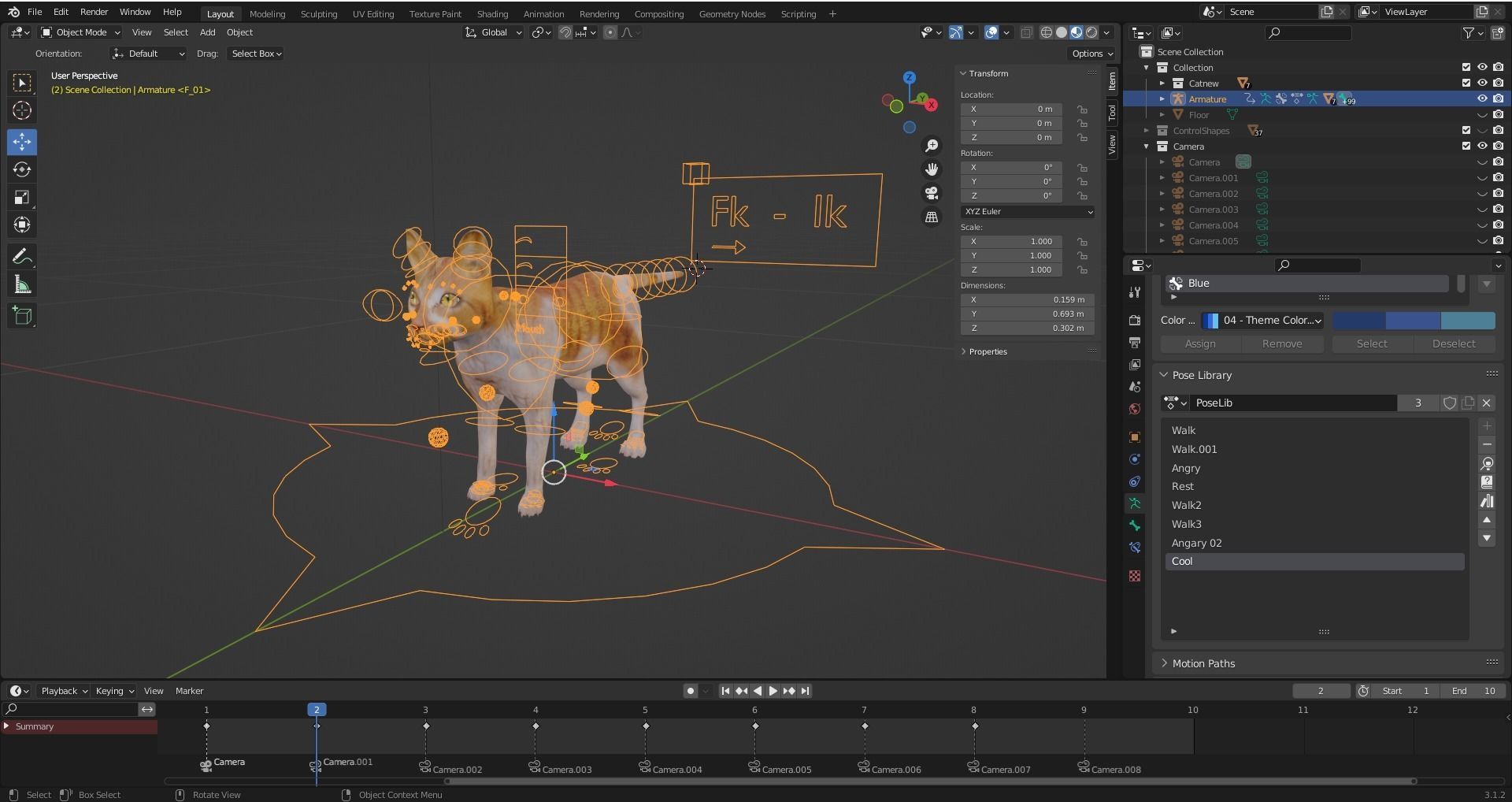 Fur Cat Calico V02 Rigged and Animated Low-poly 3D model_15