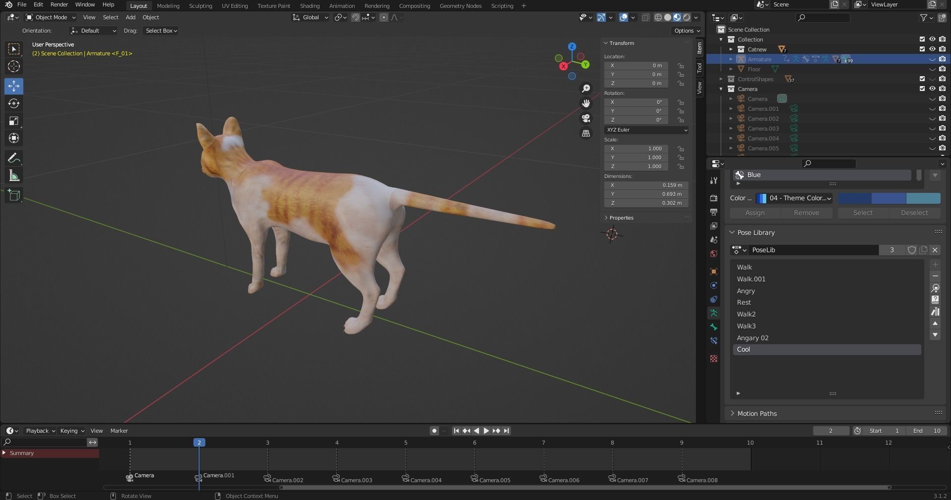 Fur Cat Calico V02 Rigged and Animated Low-poly 3D model_16