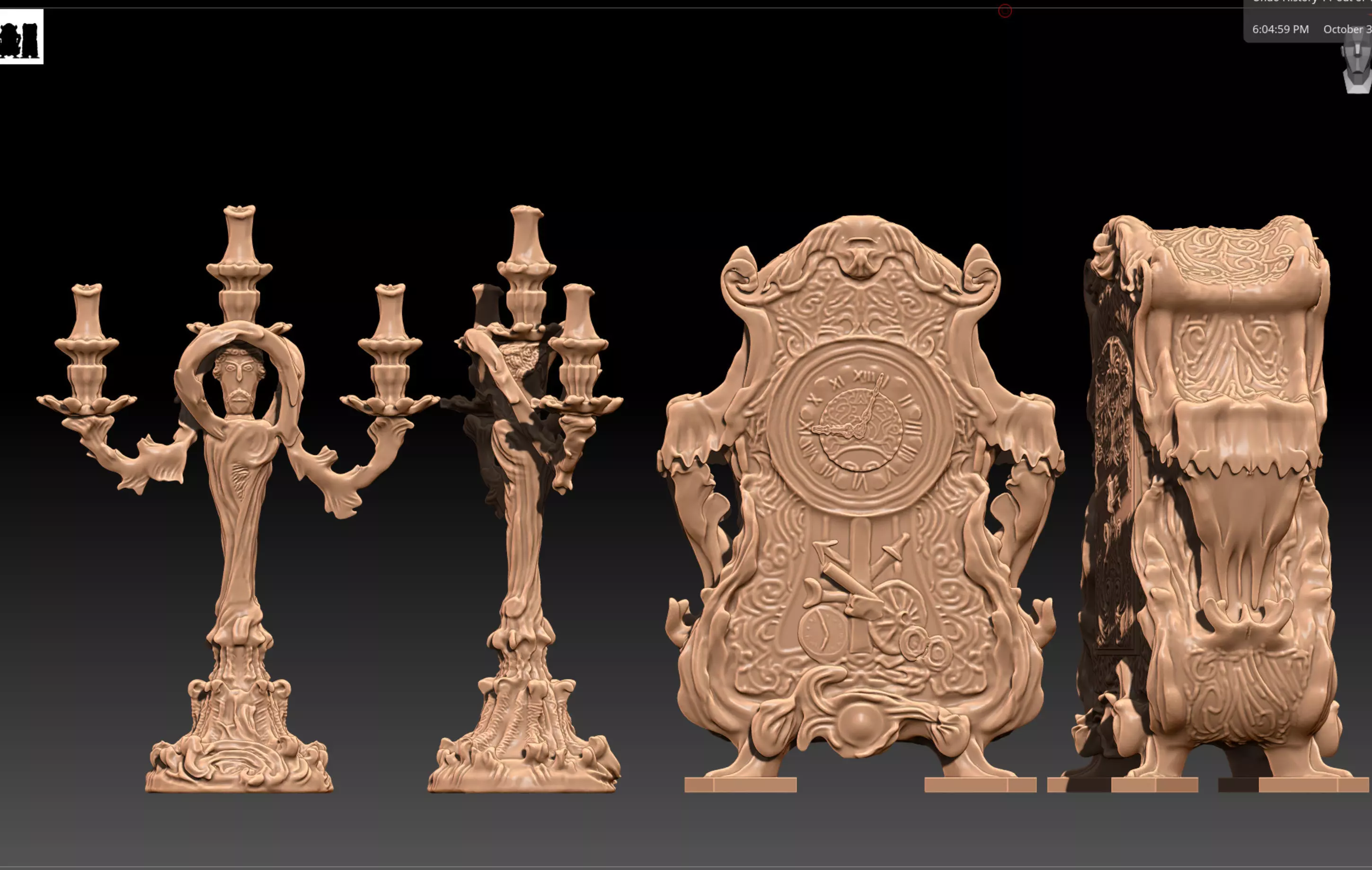 Beauty and the Beast Lumiere Candlestick and Cogsworth Clock 3D print model