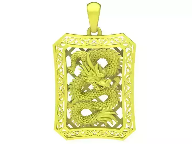 Dragon Rectangle Pendant 3D Model for Jewelry Casting  4055