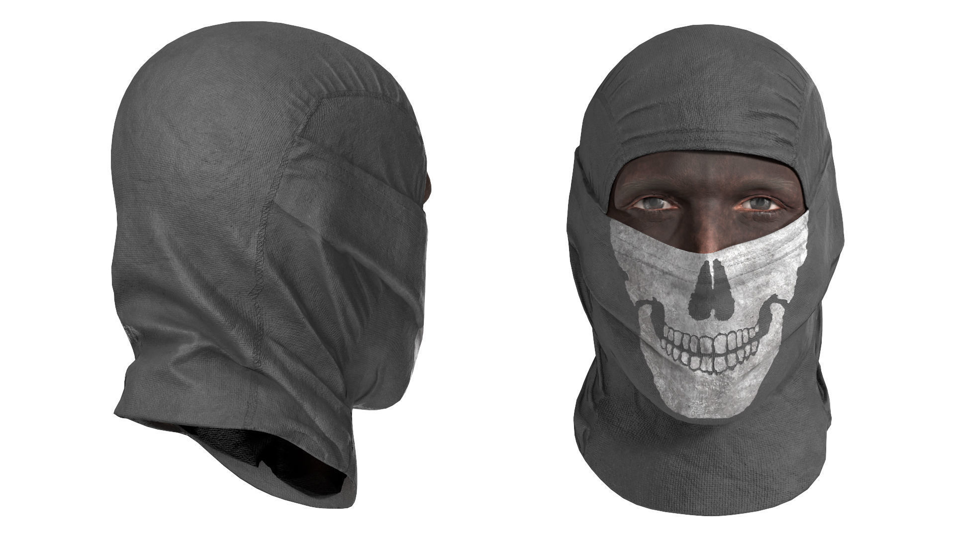 MILITARY Game Ready Ghost Head and Balaclava Low-poly 3D model_3