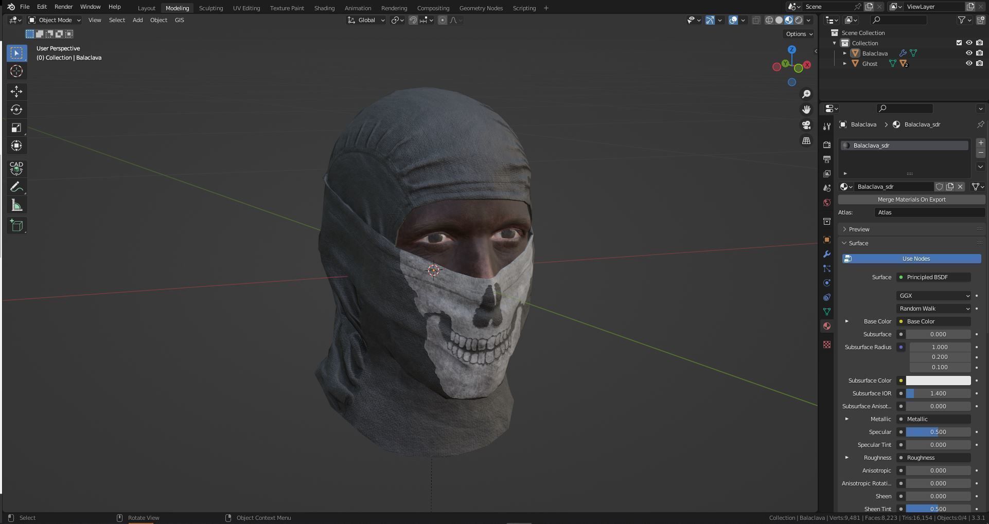MILITARY Game Ready Ghost Head and Balaclava Low-poly 3D model_9