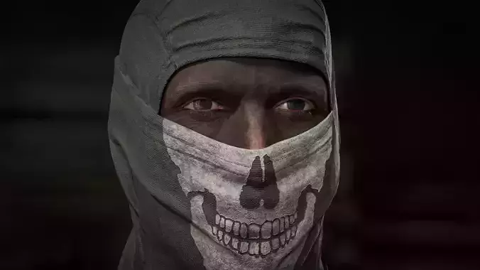 MILITARY Game Ready Ghost Head and Balaclava Low-poly 3D model