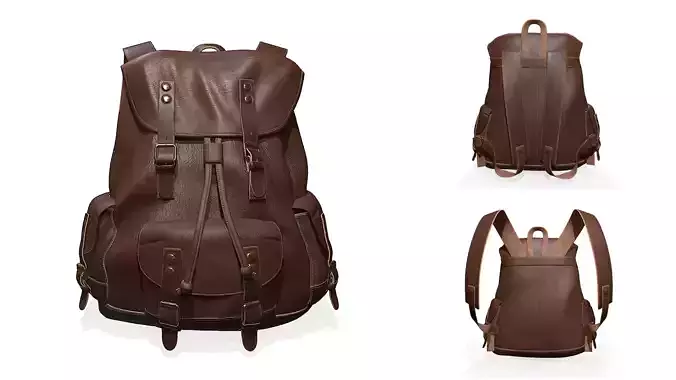 Leather backpack with 2 straps styles
