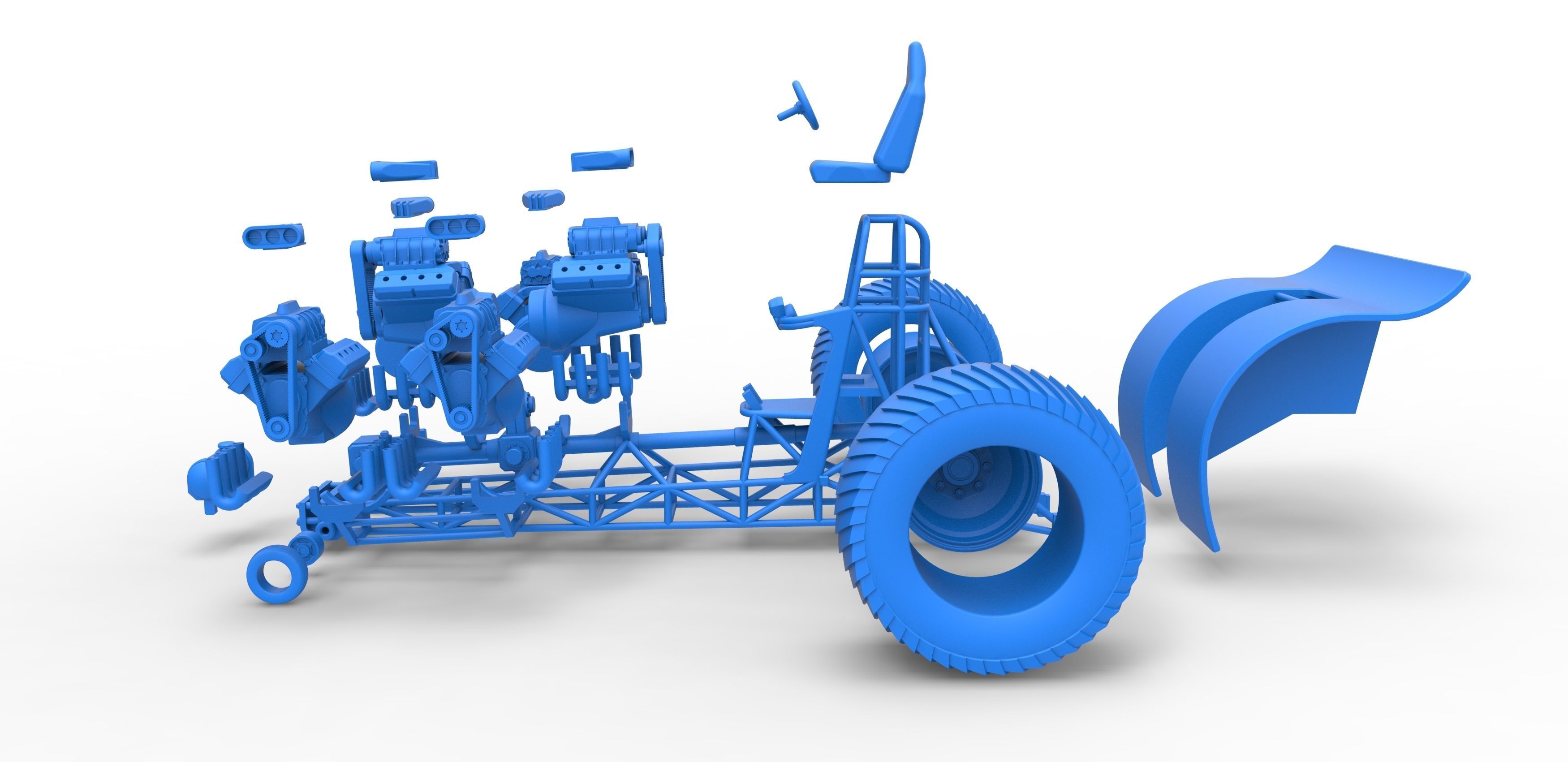 Pulling tractor with 6 engines V8 Version 2 Scale 1 to 25 3D print model_33