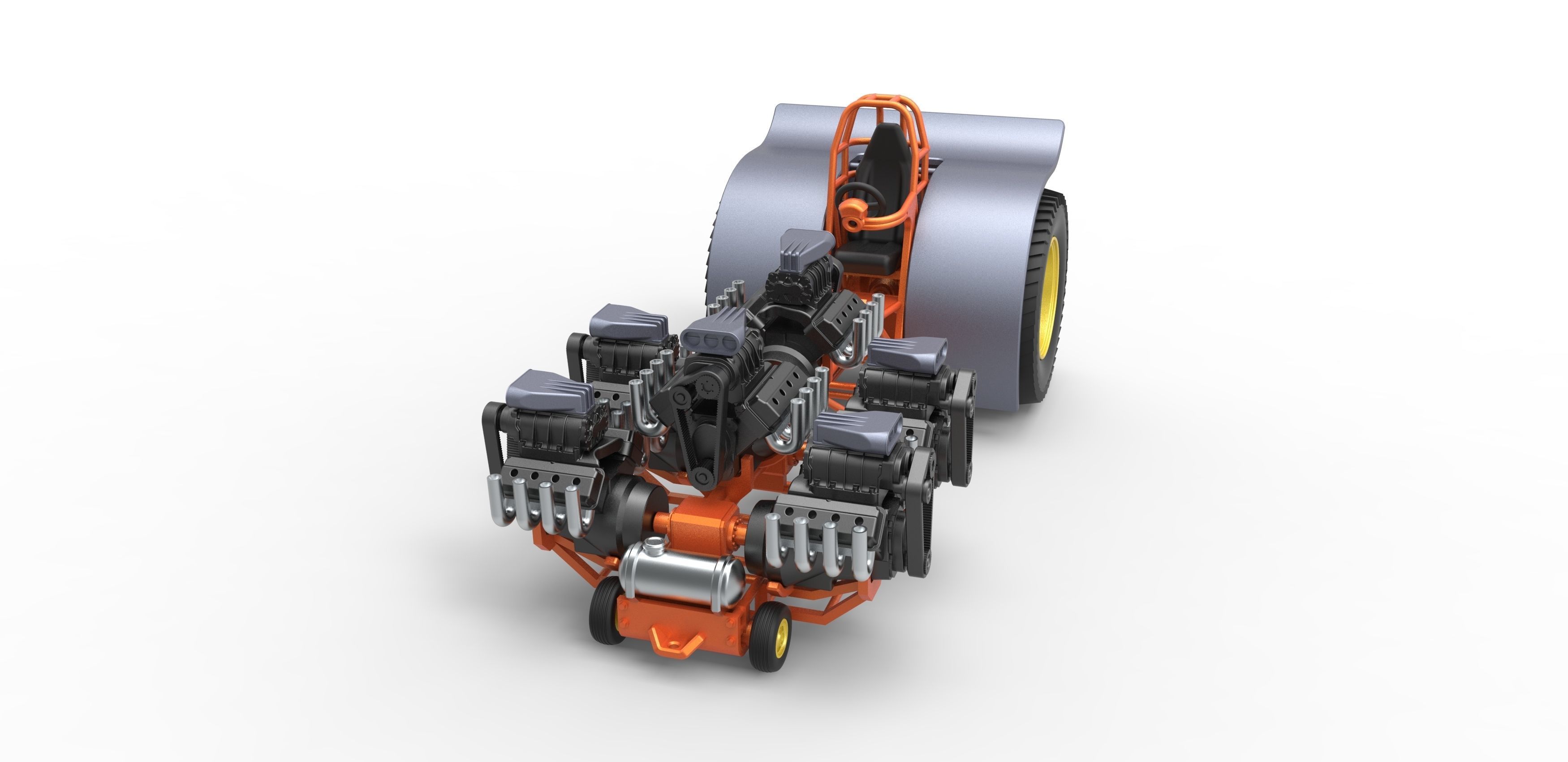 Pulling tractor with 6 engines V8 Version 2 Scale 1 to 25 3D print model_4