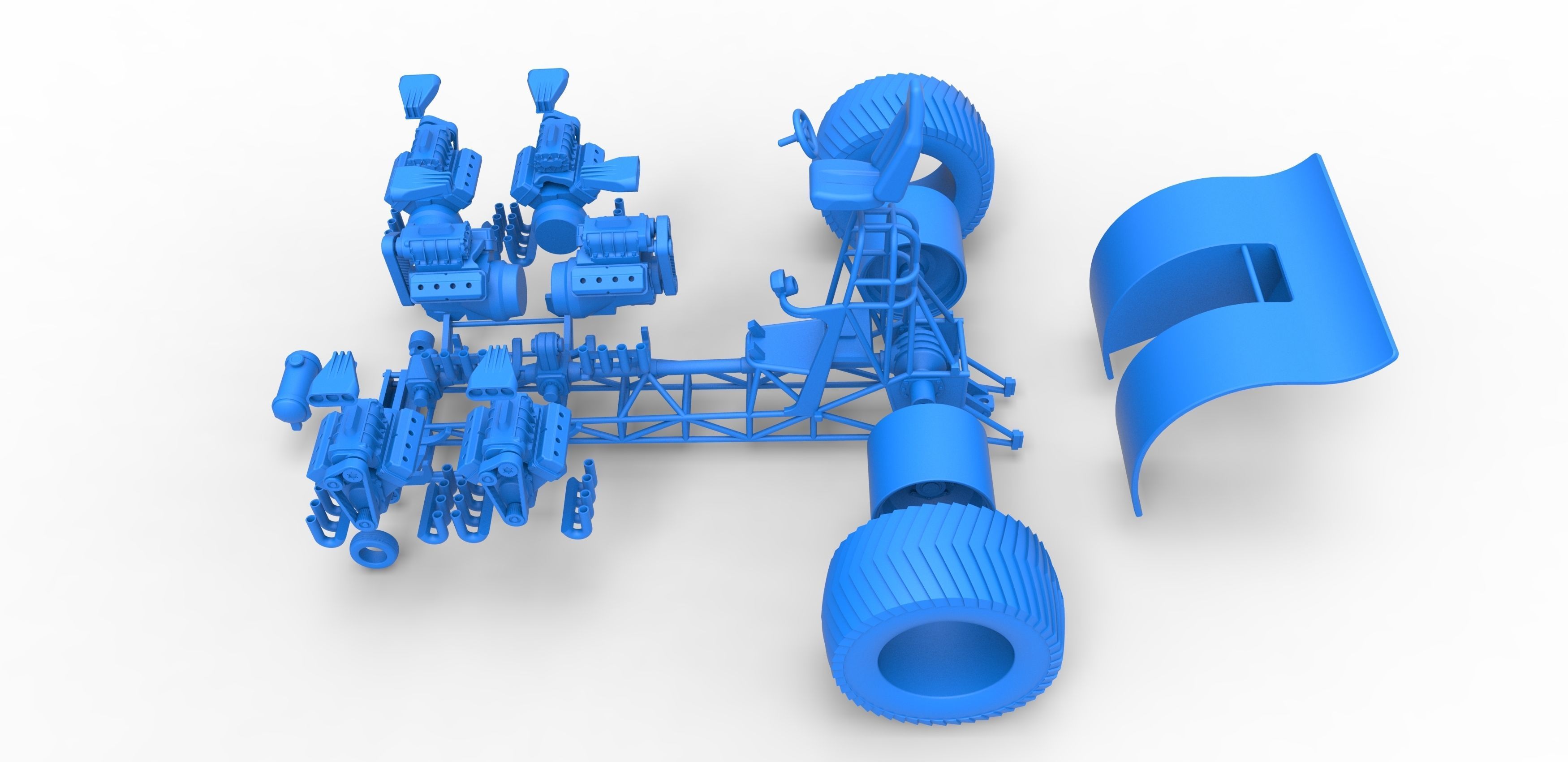Pulling tractor with 6 engines V8 Version 2 Scale 1 to 25 3D print model_34