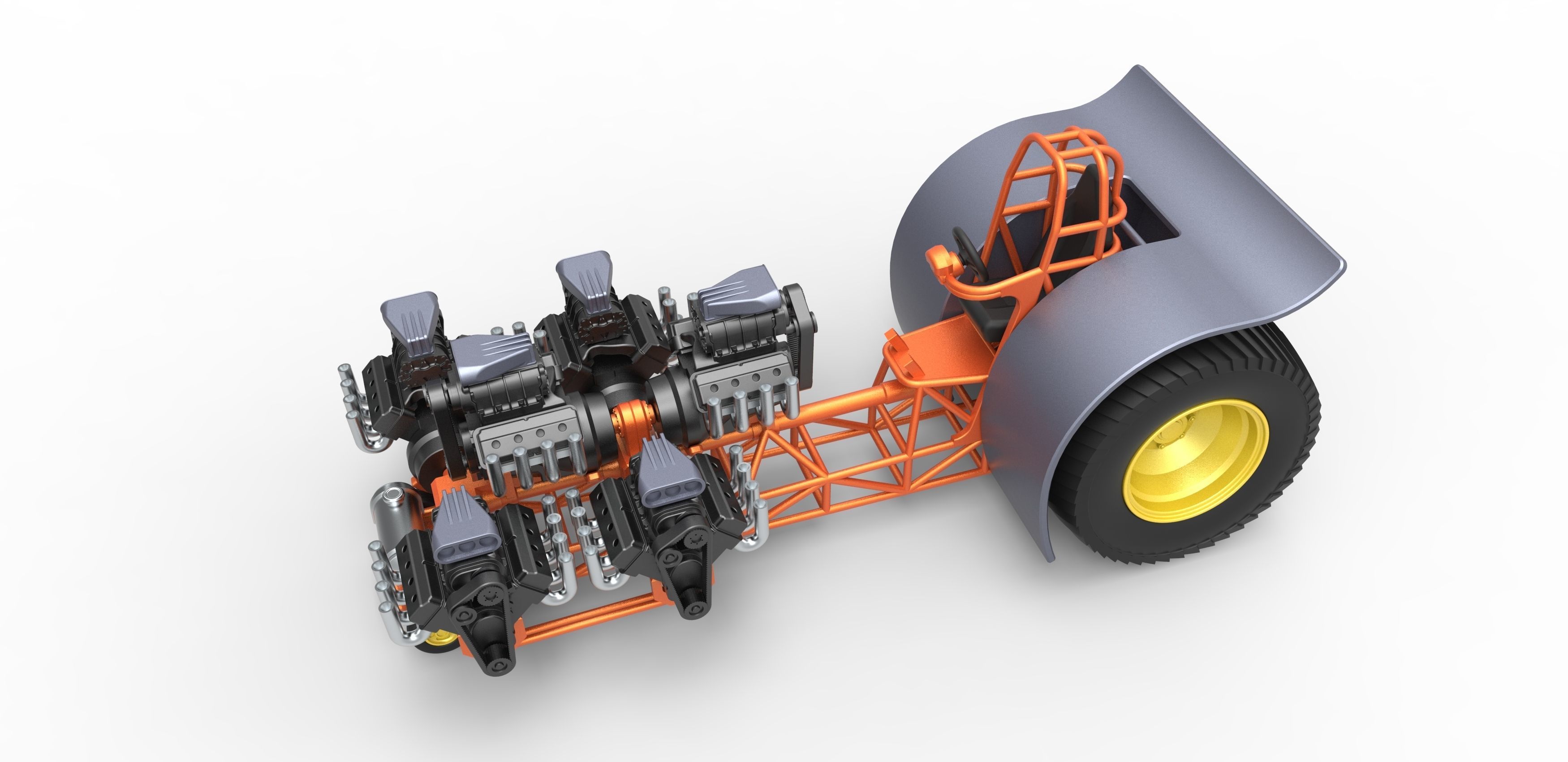 Pulling tractor with 6 engines V8 Version 2 Scale 1 to 25 3D print model_2
