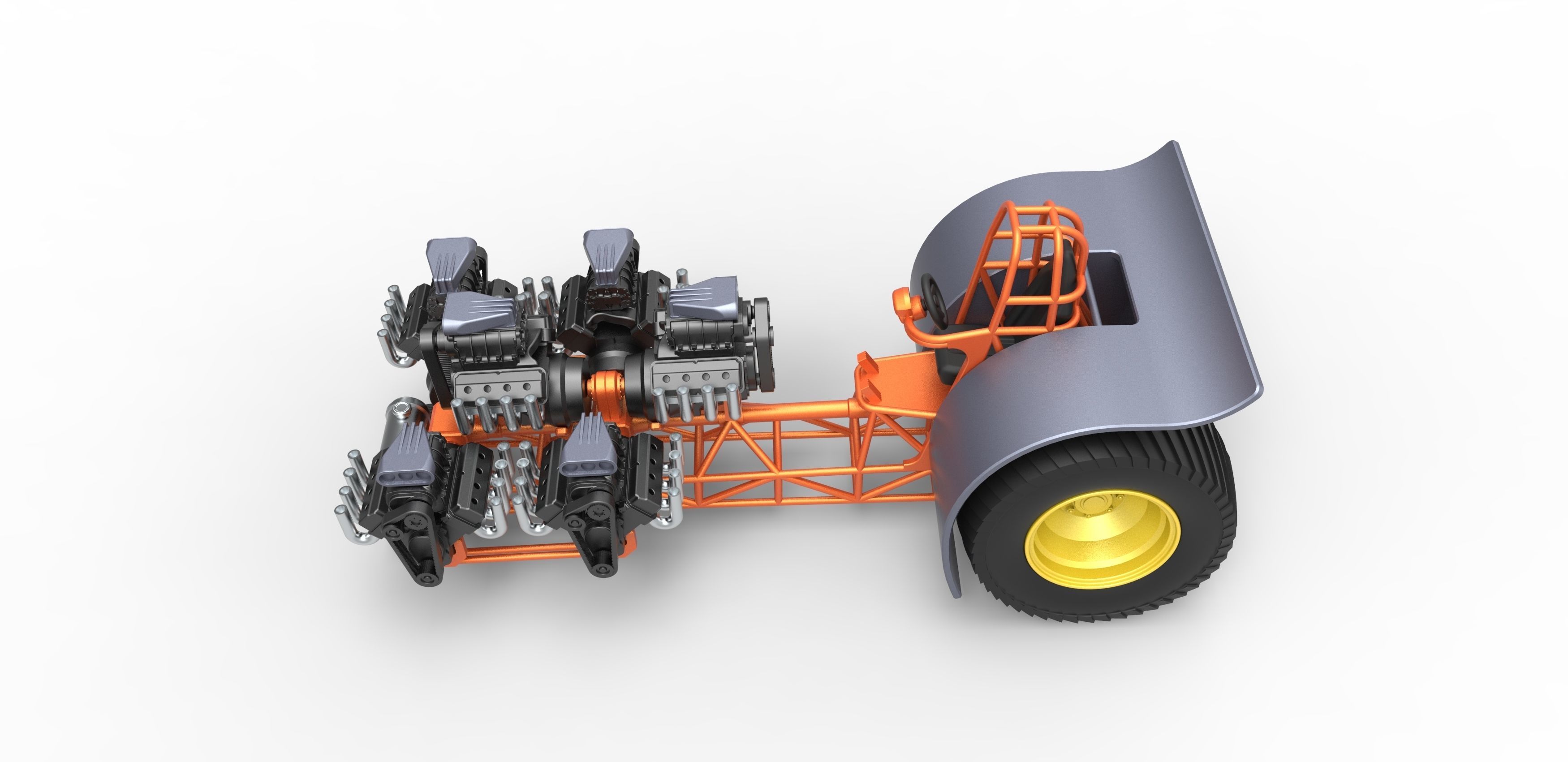 Pulling tractor with 6 engines V8 Version 2 Scale 1 to 25 3D print model_9