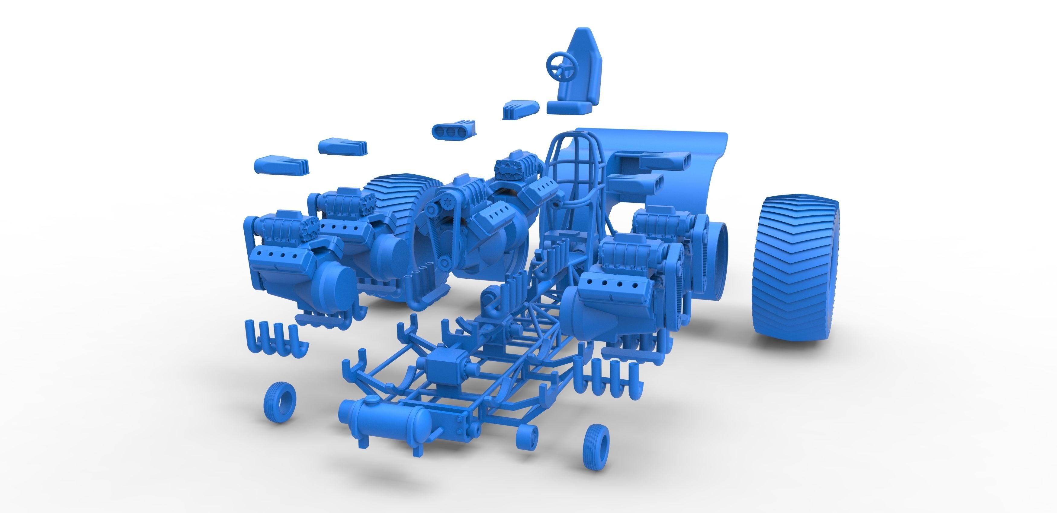 Pulling tractor with 6 engines V8 Version 2 Scale 1 to 25 3D print model_32