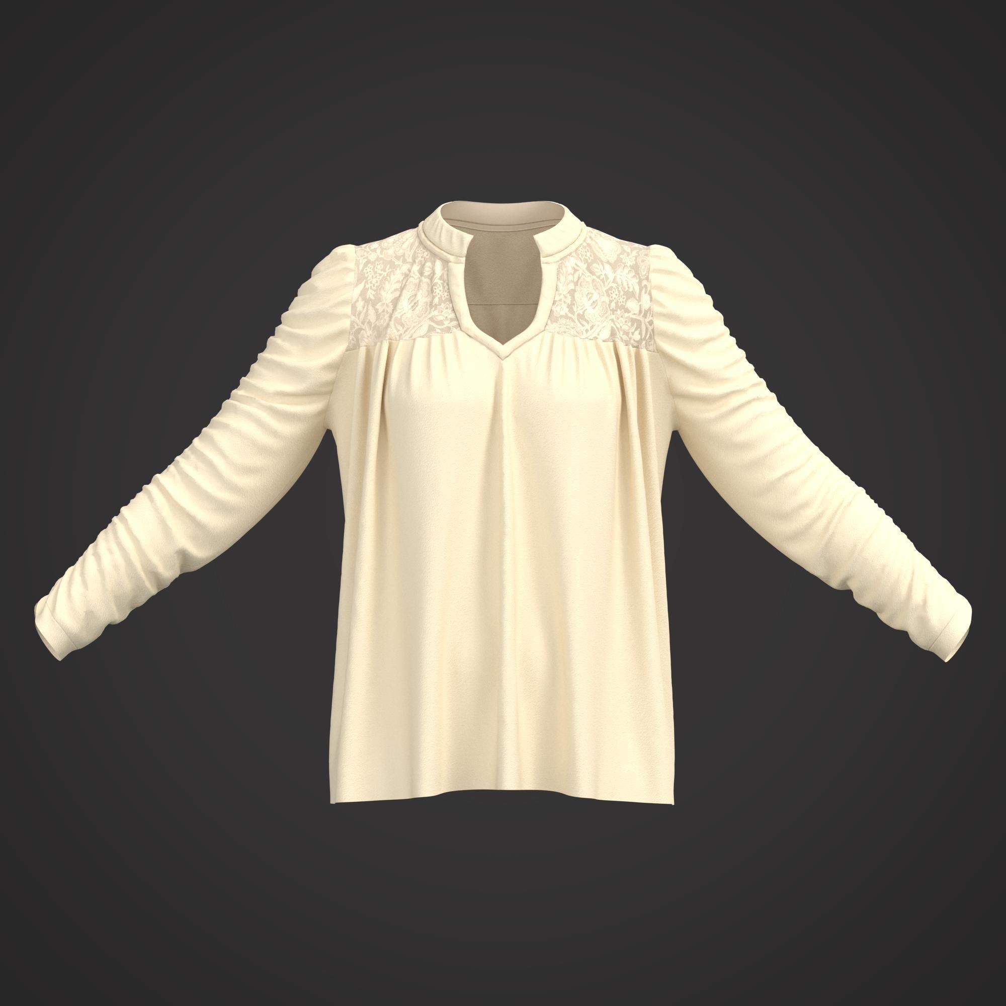 7 Women Blouses  3D model_9