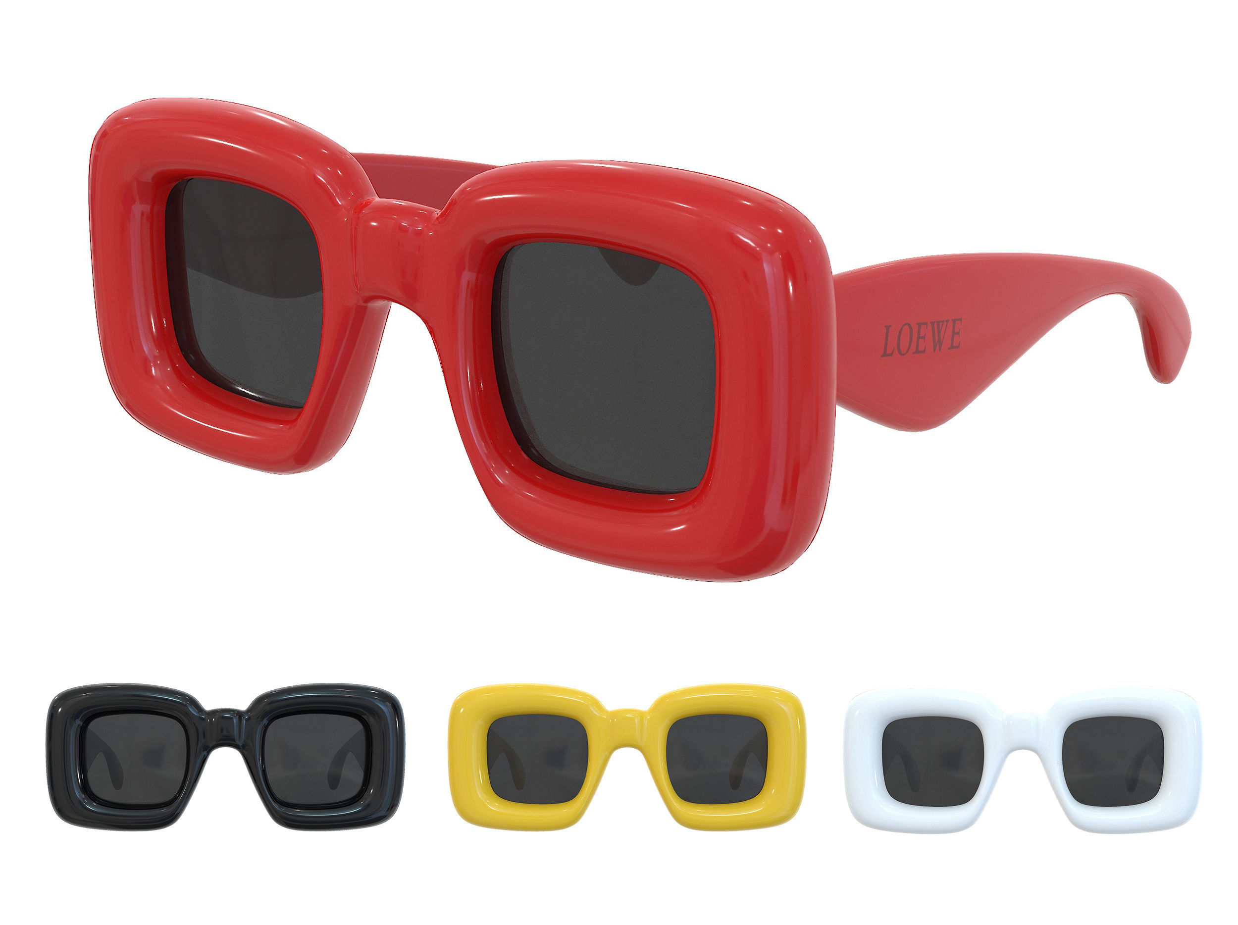 Loewe Inflated Rectangular Sunglasses Low-poly 3D model_0