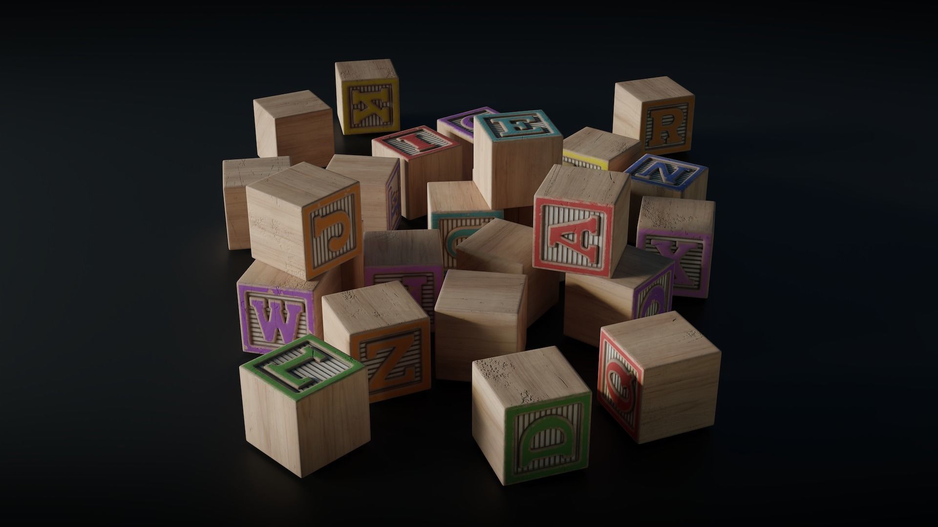 ABC Alphabet Blocks Low-poly 3D model_2