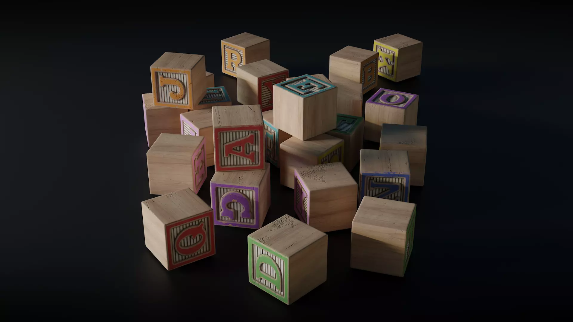 ABC Alphabet Blocks Low-poly 3D model_0