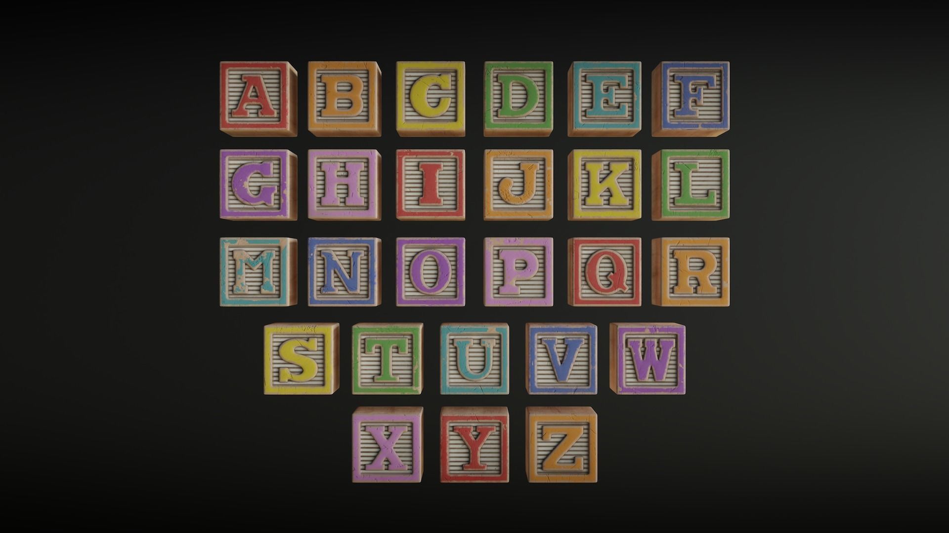 ABC Alphabet Blocks Low-poly 3D model_5
