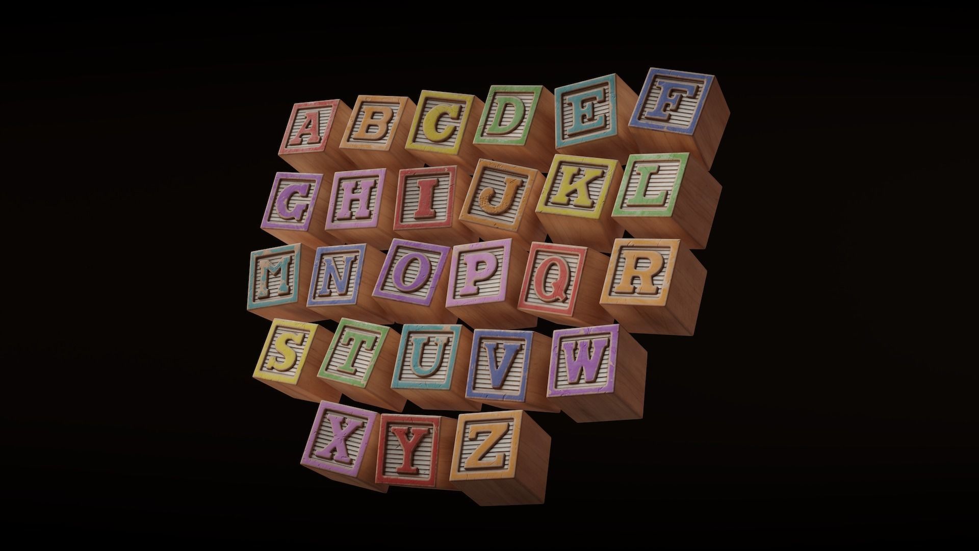 ABC Alphabet Blocks Low-poly 3D model_6