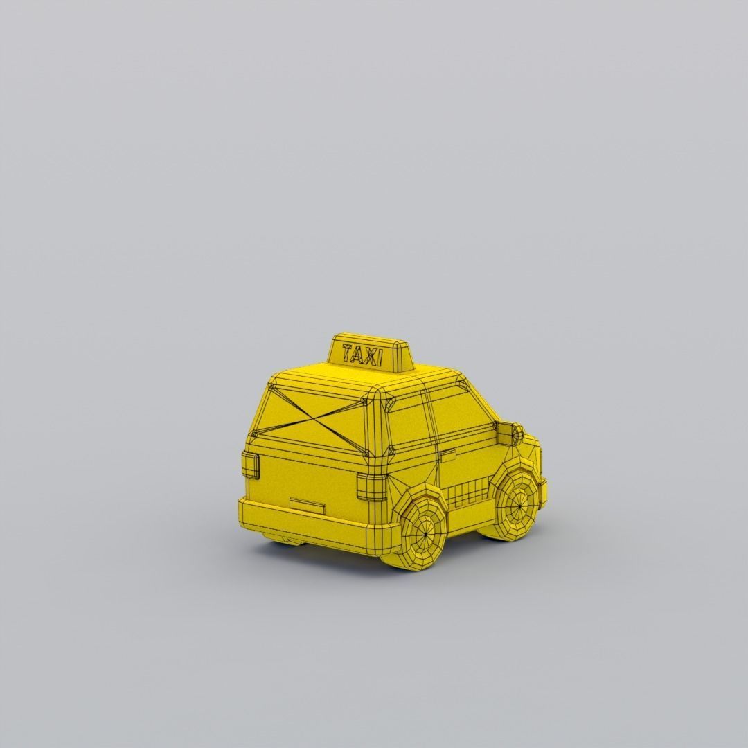 Cartoon Taxicab Low-poly 3D model_3