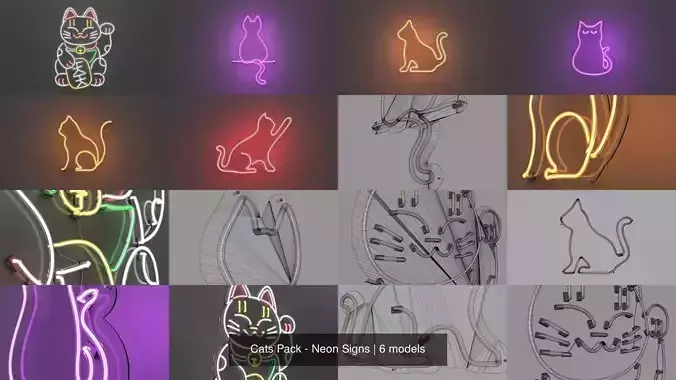 Cats Pack - Neon Signs 3D Model Collection