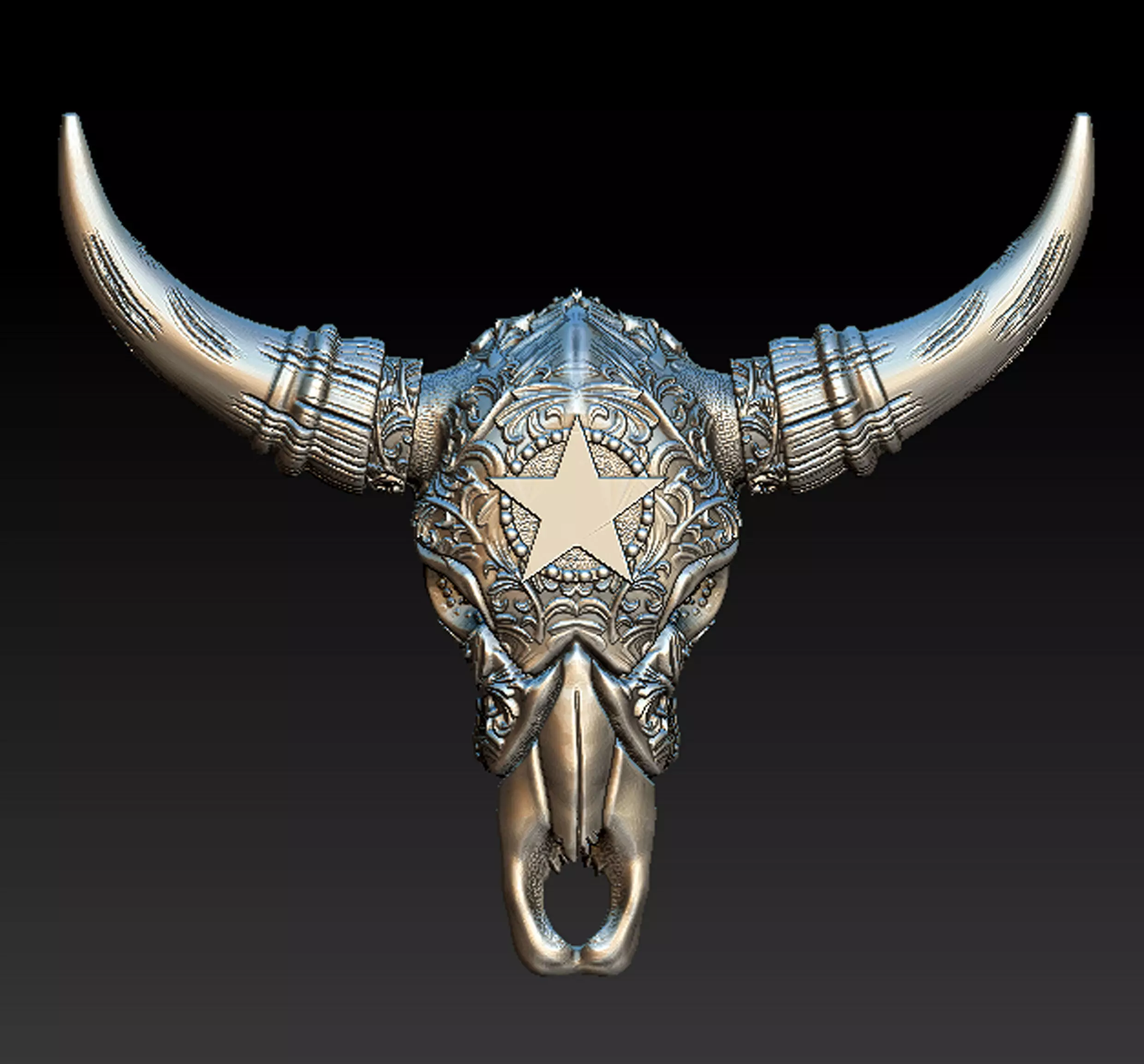 BUPHALO skull with long horns 3D print model