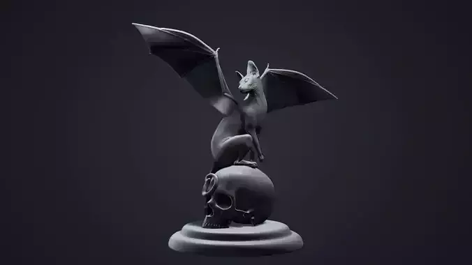 Halloween Bat Cat sitting on Skull 3D print model