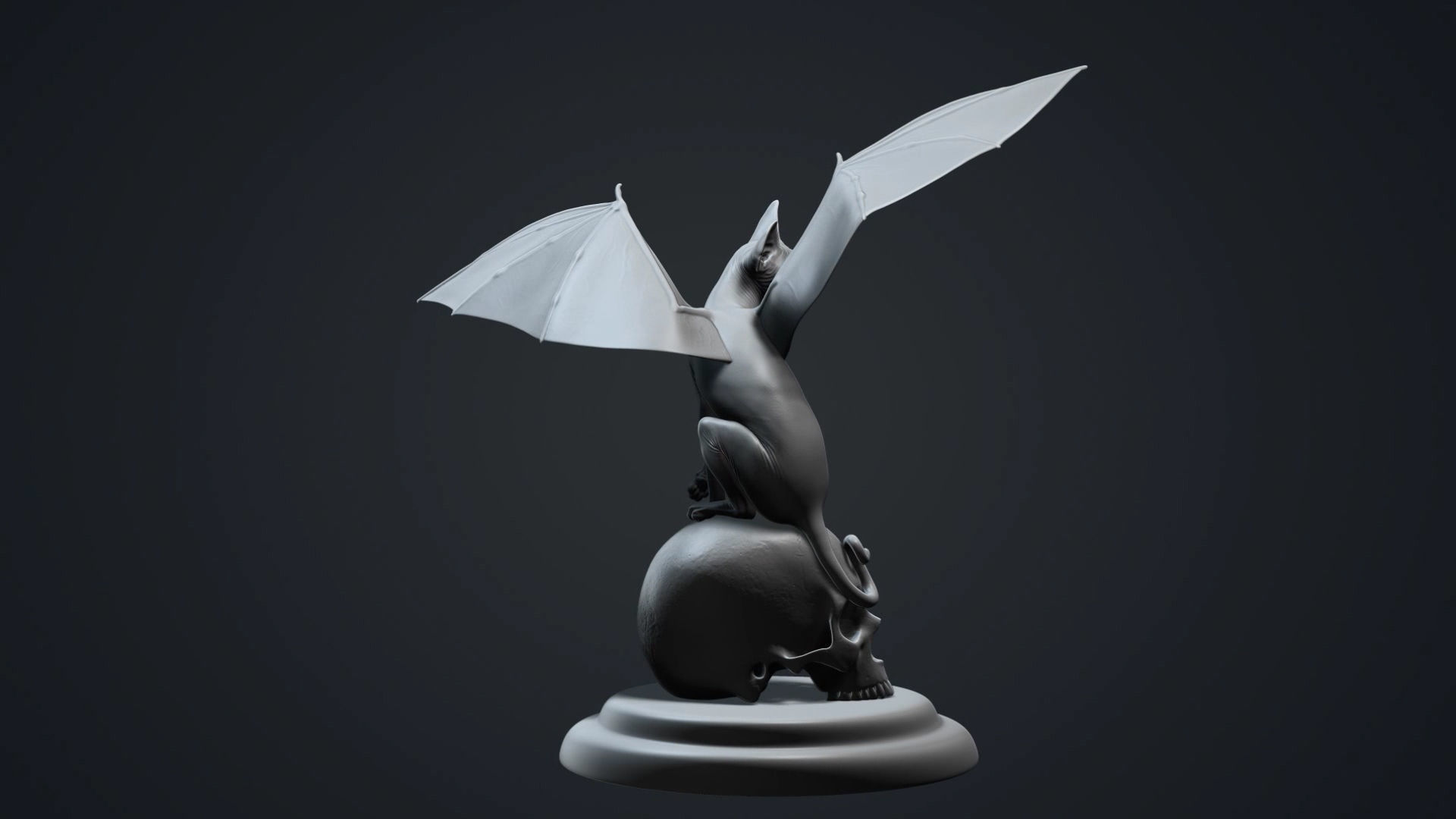 Halloween Bat Cat sitting on Skull 3D print model_2